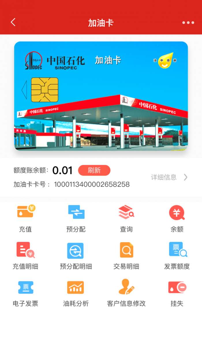 中国石化加油卡掌上营业厅app截图