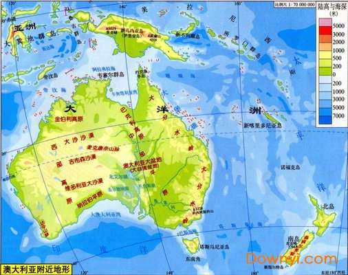 大洋洲地形图全图高清版截图