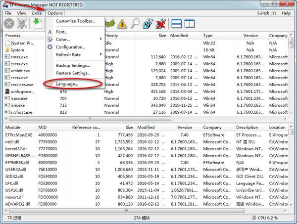 ef process manager(进程处理器)截图